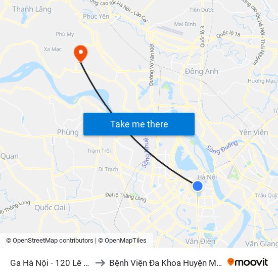 Ga Hà Nội - 120 Lê Duẩn to Bệnh Viện Đa Khoa Huyện Mê Linh map