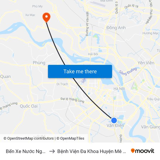 Bến Xe Nước Ngầm to Bệnh Viện Đa Khoa Huyện Mê Linh map