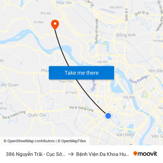 386 Nguyễn Trãi - Cục Sở Hữu Trí Tuệ to Bệnh Viện Đa Khoa Huyện Mê Linh map