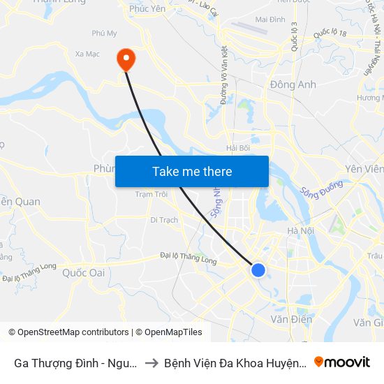 Ga Thượng Đình - Nguyễn Trãi to Bệnh Viện Đa Khoa Huyện Mê Linh map