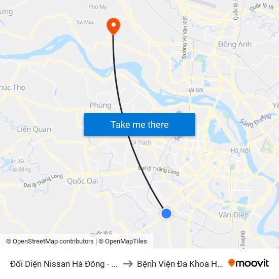 Đối Diện Nissan Hà Đông - Nhà Ga Văn Khê to Bệnh Viện Đa Khoa Huyện Mê Linh map