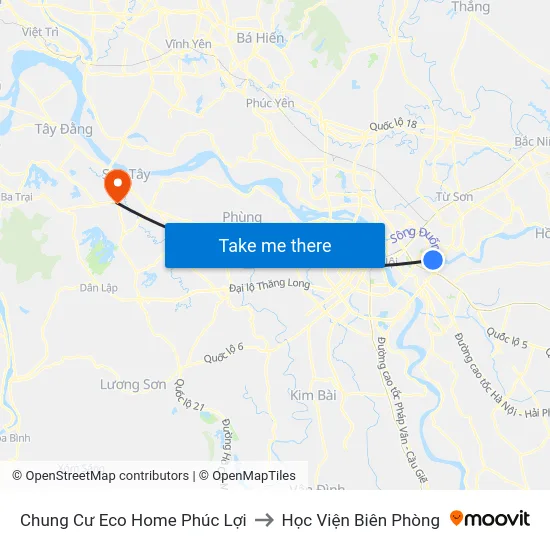 Chung Cư Eco Home Phúc Lợi to Học Viện Biên Phòng map