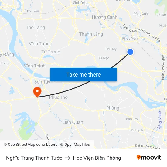 Nghĩa Trang Thanh Tước to Học Viện Biên Phòng map