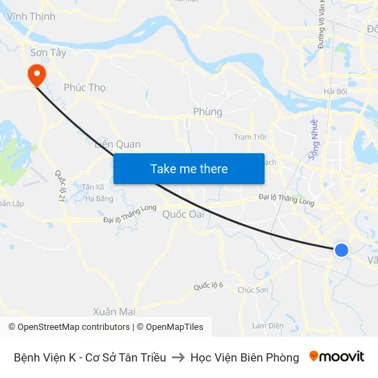 Bệnh Viện K - Cơ Sở Tân Triều to Học Viện Biên Phòng map
