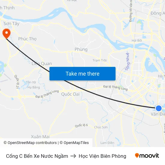 Cổng C Bến Xe Nước Ngầm to Học Viện Biên Phòng map