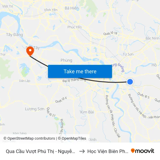 Qua Cầu Vượt Phú Thị - Nguyễn Bình to Học Viện Biên Phòng map