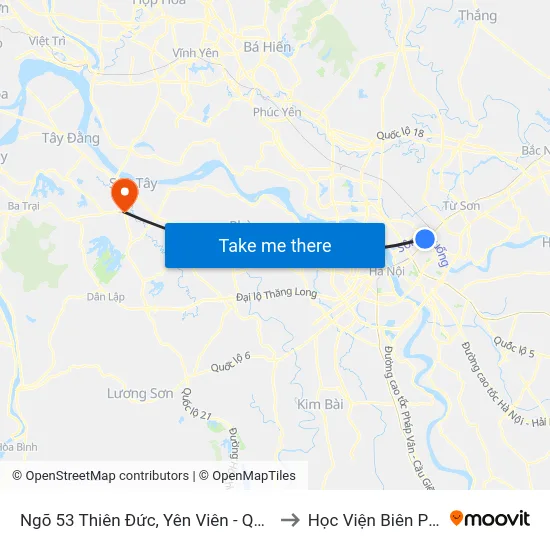 Ngõ 53 Thiên Đức, Yên Viên - Quốc Lộ 3 to Học Viện Biên Phòng map