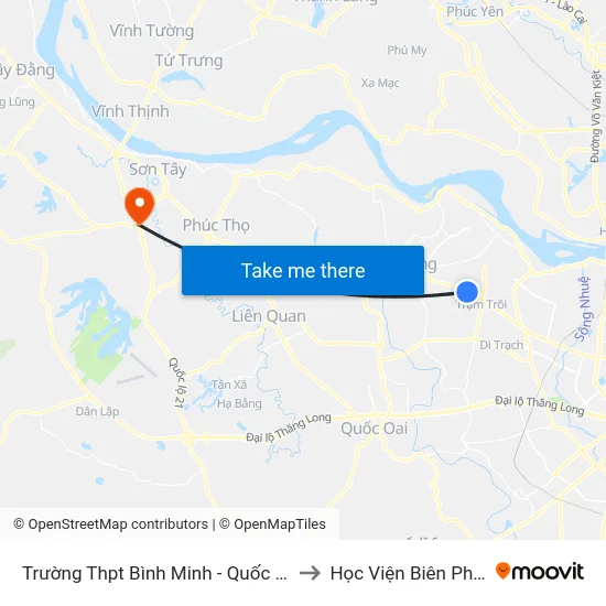 Trường Thpt Bình Minh - Quốc Lộ 32 to Học Viện Biên Phòng map
