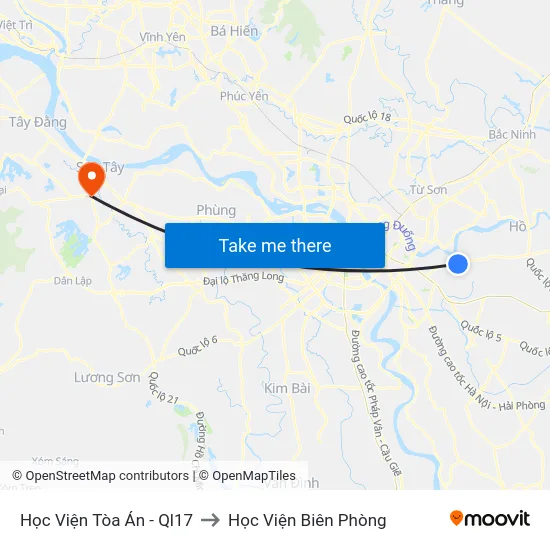 Học Viện Tòa Án - Ql17 to Học Viện Biên Phòng map