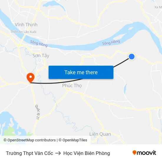 Trường Thpt Vân Cốc to Học Viện Biên Phòng map