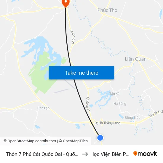 Thôn 7 Phú Cát Quốc Oai - Quốc Lộ 21 to Học Viện Biên Phòng map