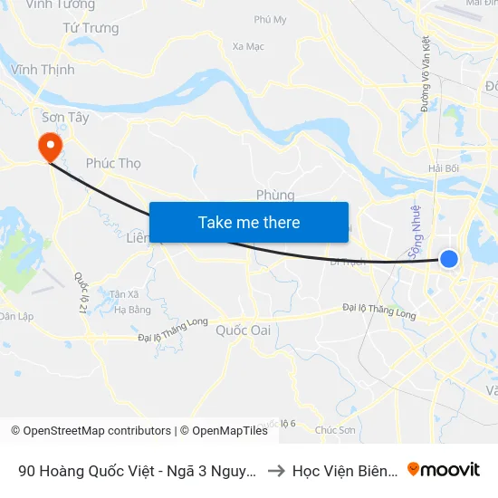 90 Hoàng Quốc Việt - Ngã 3 Nguyễn Văn Huyên to Học Viện Biên Phòng map