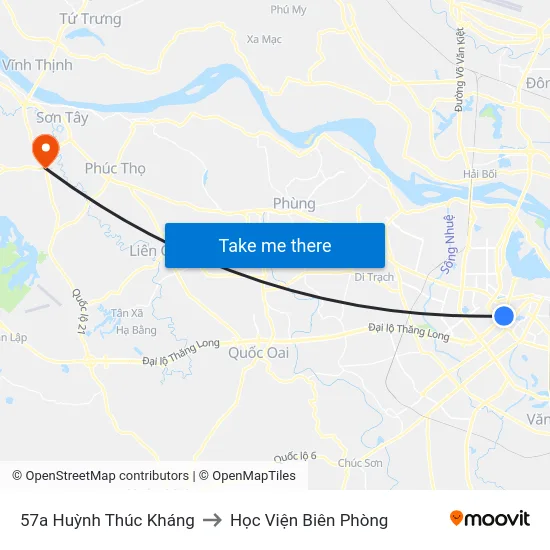 57a Huỳnh Thúc Kháng to Học Viện Biên Phòng map