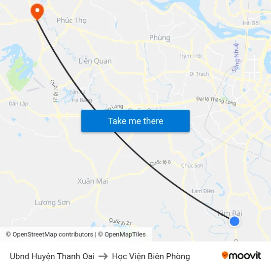 Ubnd Huyện Thanh Oai to Học Viện Biên Phòng map