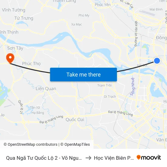 Qua Ngã Tư Quốc Lộ 2 - Võ Nguyên Giáp to Học Viện Biên Phòng map