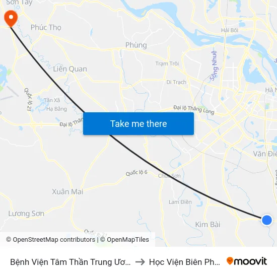 Bệnh Viện Tâm Thần Trung Ương 1 to Học Viện Biên Phòng map