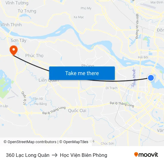 360 Lạc Long Quân to Học Viện Biên Phòng map