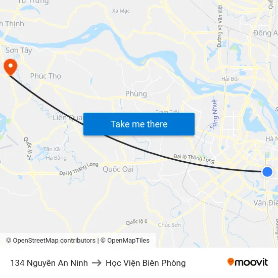 134 Nguyễn An Ninh to Học Viện Biên Phòng map