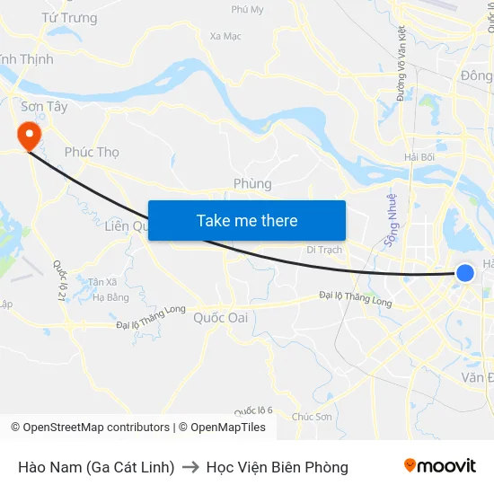 Hào Nam (Ga Cát Linh) to Học Viện Biên Phòng map