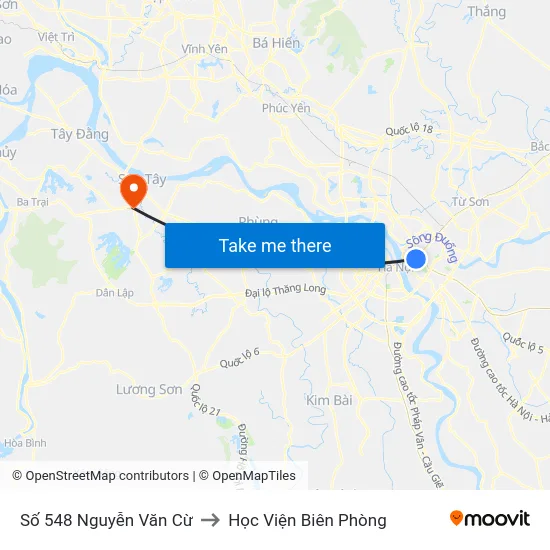 Số 548 Nguyễn Văn Cừ to Học Viện Biên Phòng map