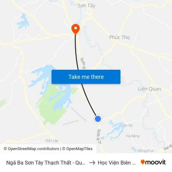 Ngã Ba Sơn Tây Thạch Thất - Quốc Lộ 21a to Học Viện Biên Phòng map