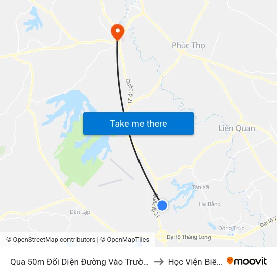 Qua 50m Đối Diện Đường Vào Trường Đh Fpt, Hòa Lạc to Học Viện Biên Phòng map