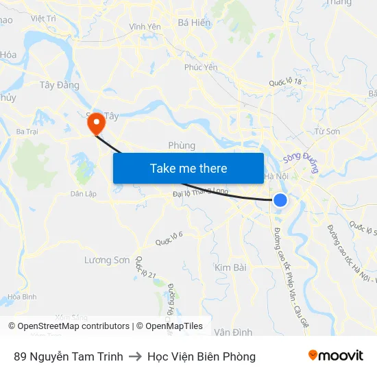 89 Nguyễn Tam Trinh to Học Viện Biên Phòng map