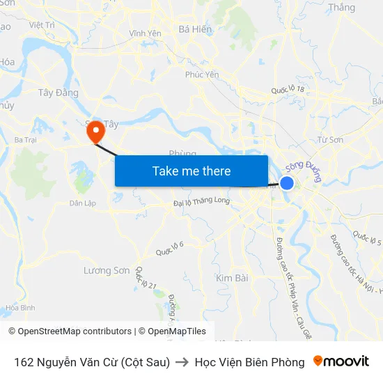 162 Nguyễn Văn Cừ (Cột Sau) to Học Viện Biên Phòng map