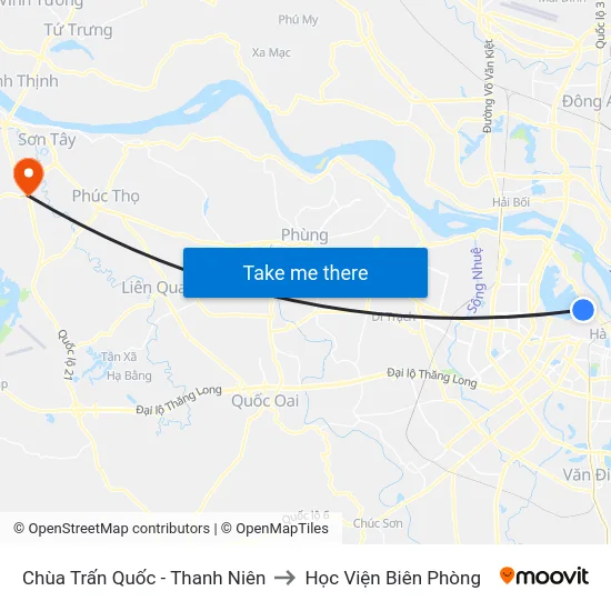 Chùa Trấn Quốc - Thanh Niên to Học Viện Biên Phòng map