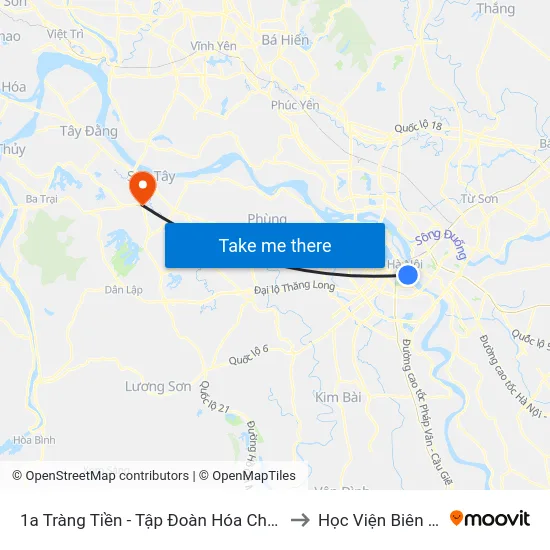 1a Tràng Tiền - Tập Đoàn Hóa Chất Việt Nam to Học Viện Biên Phòng map