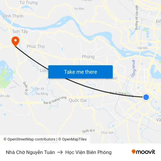 Nhà Chờ Nguyễn Tuân to Học Viện Biên Phòng map