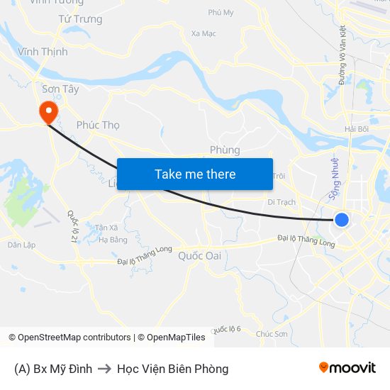 (A) Bx Mỹ Đình to Học Viện Biên Phòng map