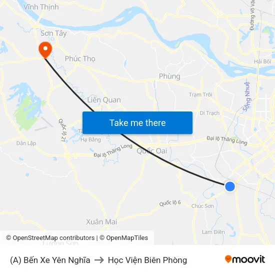 (A) Bến Xe Yên Nghĩa to Học Viện Biên Phòng map