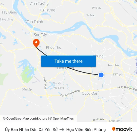 Ủy Ban Nhân Dân Xã Yên Sở to Học Viện Biên Phòng map