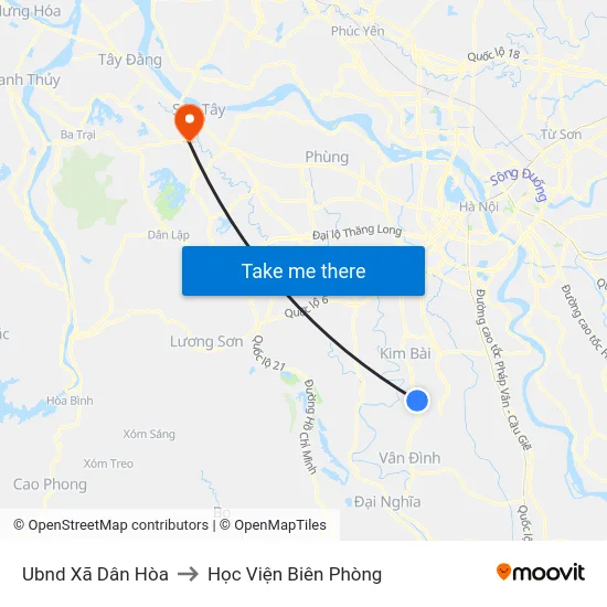 Ubnd Xã Dân Hòa to Học Viện Biên Phòng map