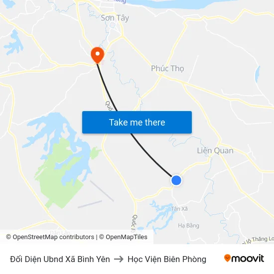 Đối Diện Ubnd Xã Bình Yên to Học Viện Biên Phòng map