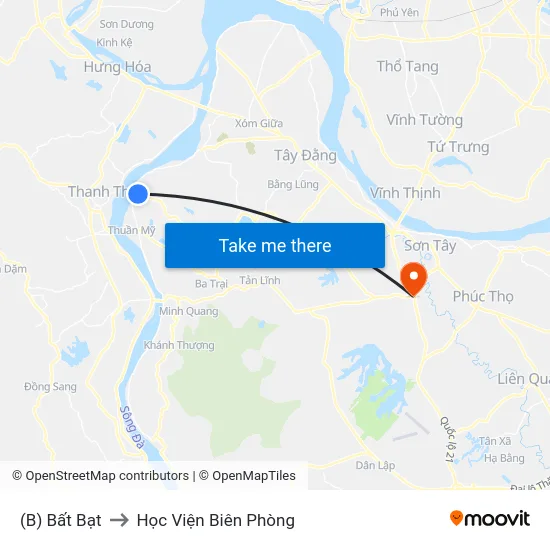 (B) Bất Bạt to Học Viện Biên Phòng map