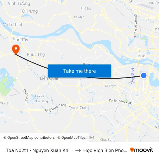 Toà N02t1 - Nguyễn Xuân Khoát to Học Viện Biên Phòng map