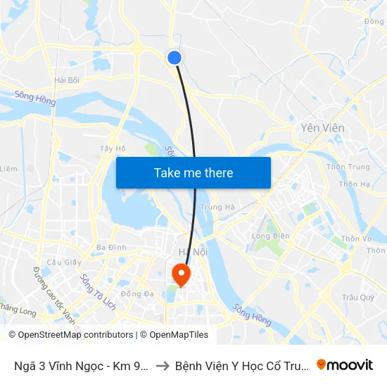 Ngã 3 Vĩnh Ngọc - Km 9+230 Quốc Lộ 3 to Bệnh Viện Y Học Cổ Truyền Trung Ương map