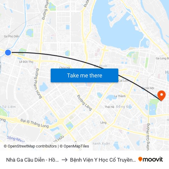 Nhà Ga Cầu Diễn - Hồ Tùng Mậu to Bệnh Viện Y Học Cổ Truyền Trung Ương map