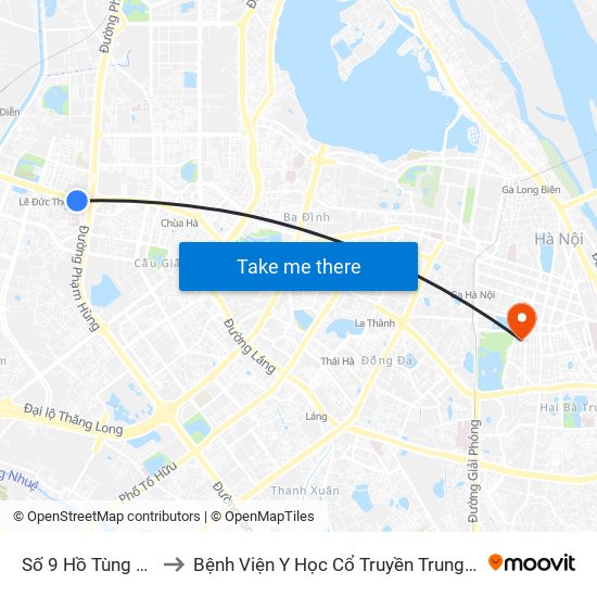 Số 9 Hồ Tùng Mậu to Bệnh Viện Y Học Cổ Truyền Trung Ương map