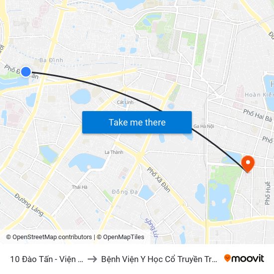 10 Đào Tấn - Viện Vật Lý to Bệnh Viện Y Học Cổ Truyền Trung Ương map