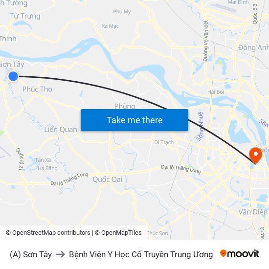 (A) Sơn Tây to Bệnh Viện Y Học Cổ Truyền Trung Ương map