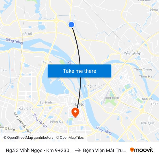 Ngã 3 Vĩnh Ngọc - Km 9+230 Quốc Lộ 3 to Bệnh Viện Mắt Trung Ương map