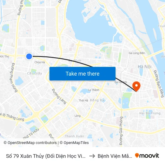 Số 79 Xuân Thủy (Đối Diện Học Viện Báo Chí Và Tuyên Truyền) to Bệnh Viện Mắt Trung Ương map