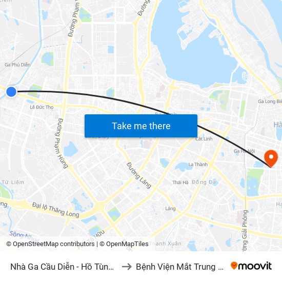 Nhà Ga Cầu Diễn - Hồ Tùng Mậu to Bệnh Viện Mắt Trung Ương map