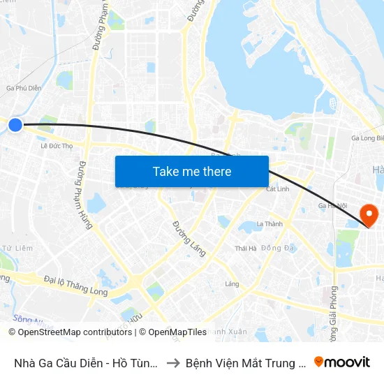 Nhà Ga Cầu Diễn - Hồ Tùng Mậu to Bệnh Viện Mắt Trung Ương map
