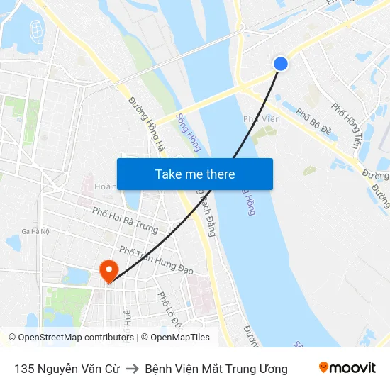135 Nguyễn Văn Cừ to Bệnh Viện Mắt Trung Ương map