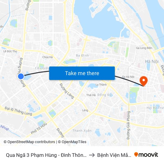 Qua Ngã 3 Phạm Hùng - Đình Thôn (Hướng Đi Phạm Văn Đồng) to Bệnh Viện Mắt Trung Ương map