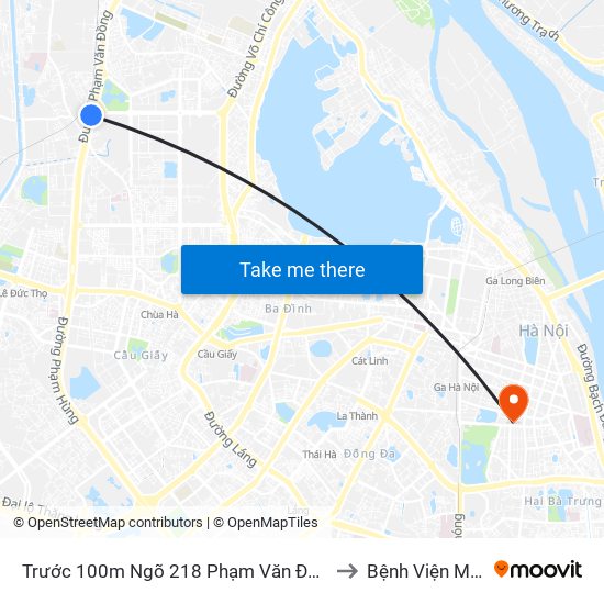 Trước 100m Ngõ 218 Phạm Văn Đồng (Đối Diện Công Viên Hòa Bình) to Bệnh Viện Mắt Trung Ương map